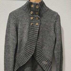 Vintage Dark Gray Wool Cropped Knitted Sweater 1 Button Cardigan Size S